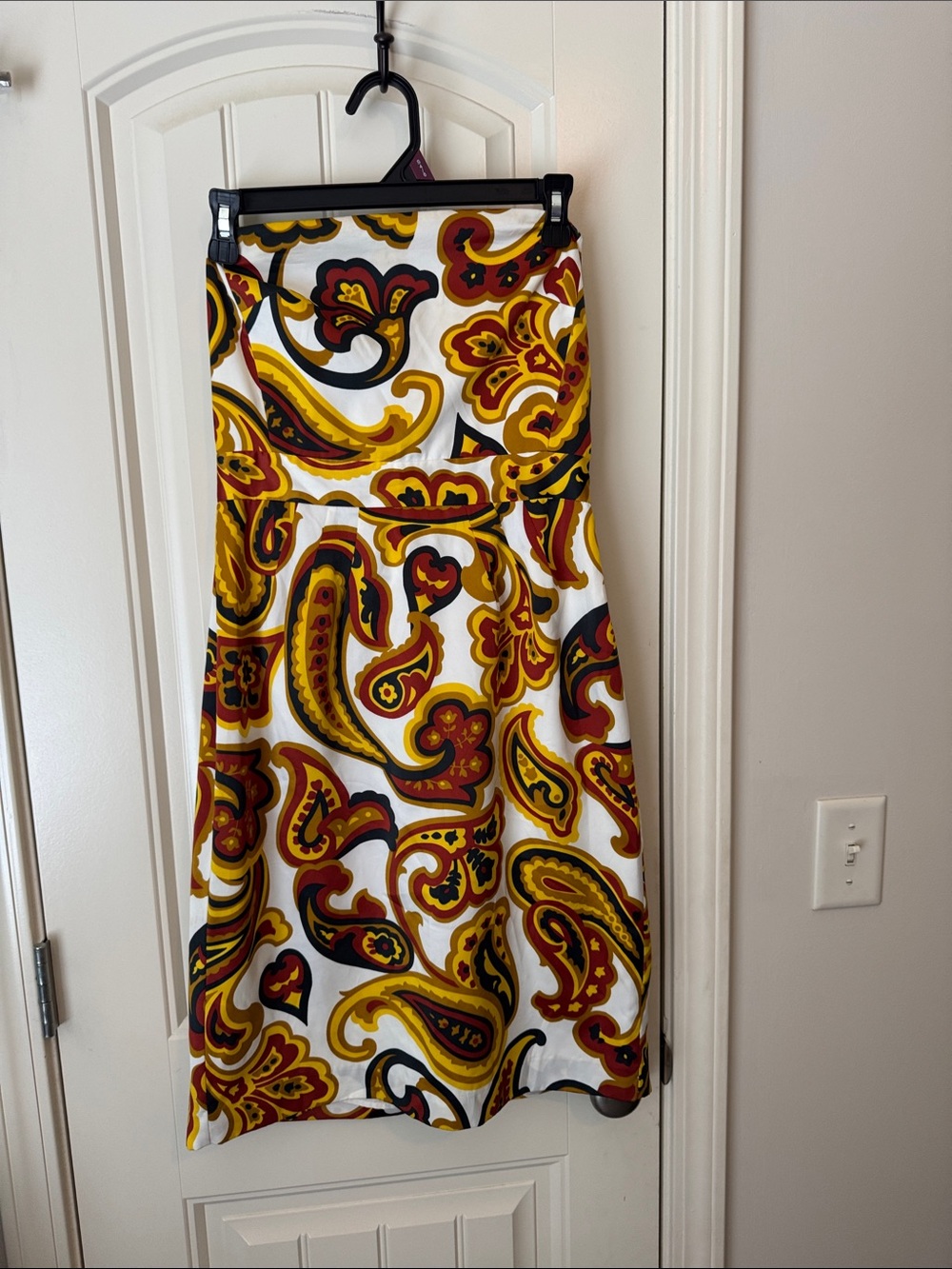 Banana Republic White Strapless Maxi Dress with Yellow and Red Paisley